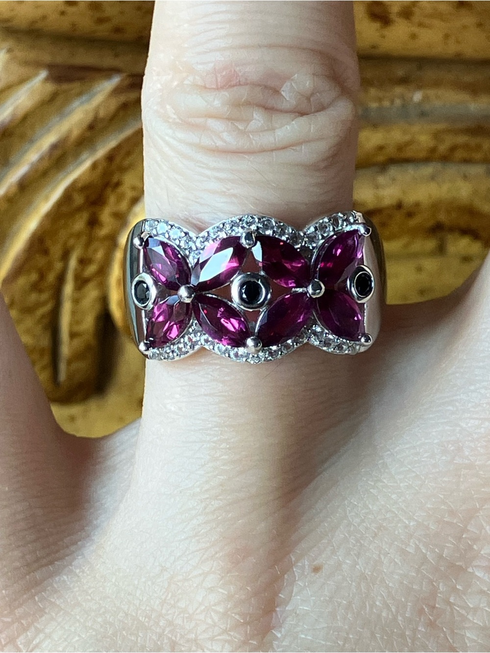 Natural Raspberry Garnet Black Spinel Sterling Silver Ring Size 8